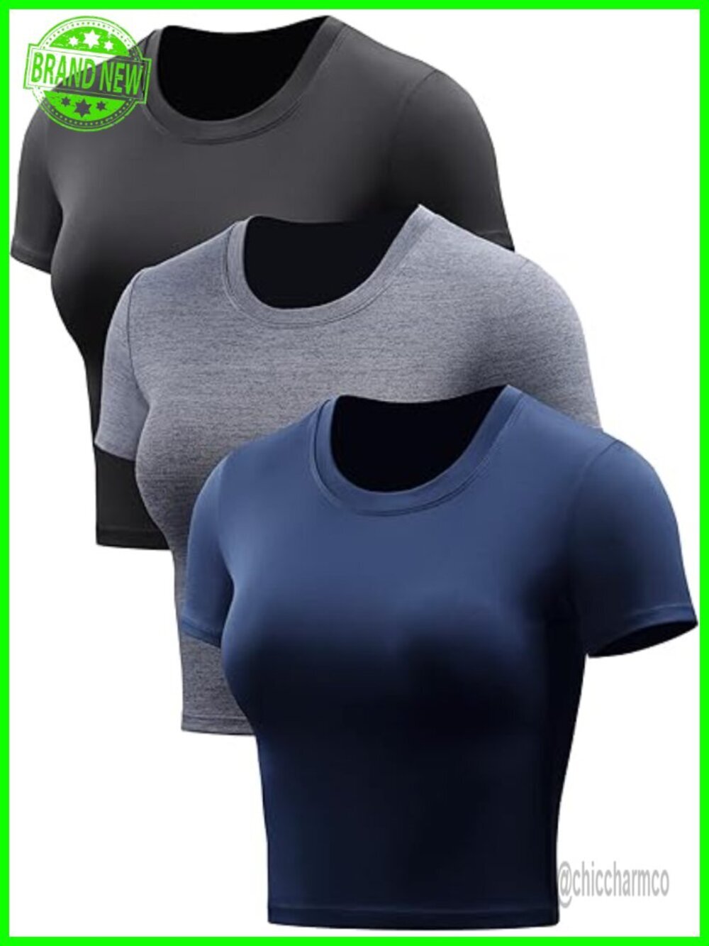 3-Pack Women's Dry Fit Crop Top Yoga Short Sleeve Crew Neck Athletic Running Tee